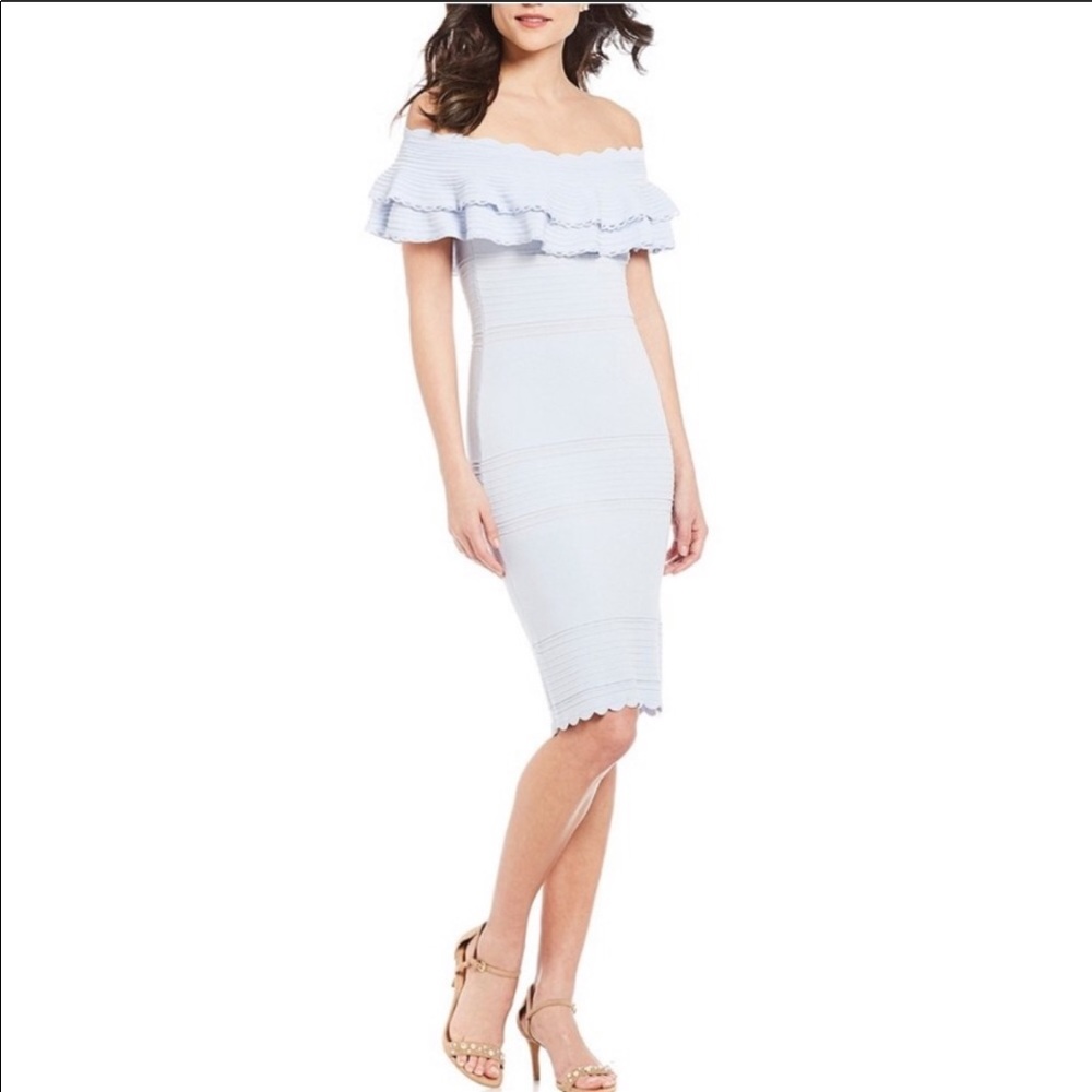 Eliza J Ruffed Off The Shoulder Ruffle Dress L - Picture 2 of 8